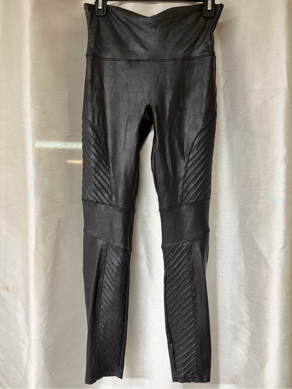 SPANX Black Faux Leather Moto Quilted Leggings